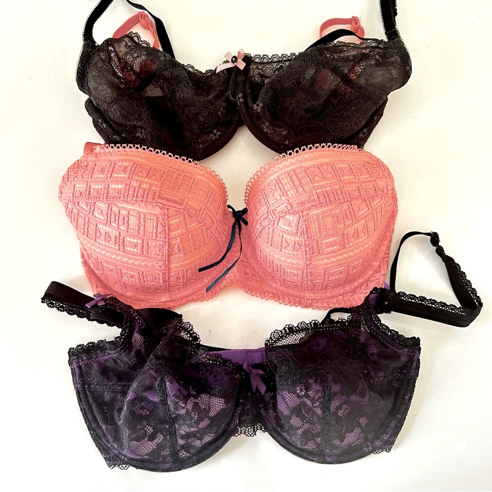 Bundle 3 Elle MacPherson Intimates Bras 32DD Black Lace Peach Underwire